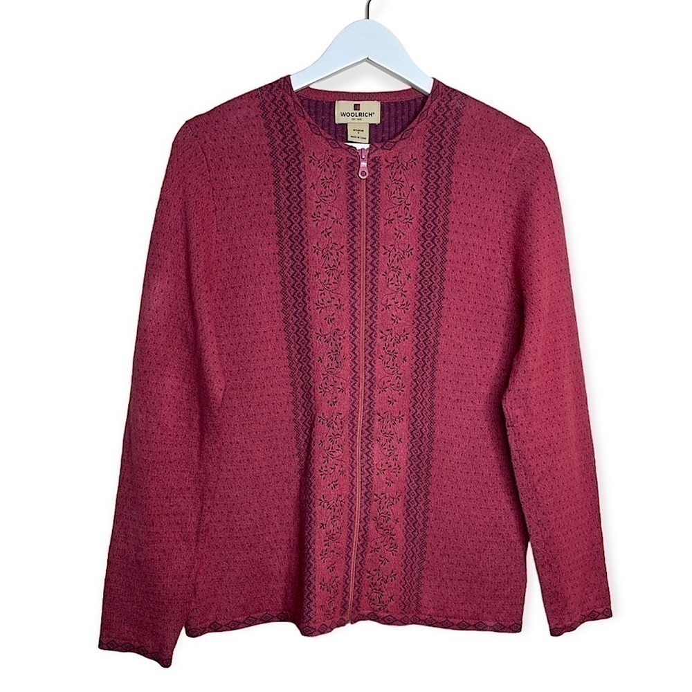Woolrich Women’s Full Zip Long Sleeve‎ Dotted Pattern Sweater in Pink Size Small